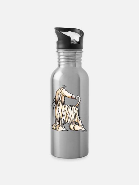 Funny Afghane Hound - Water bottle with straw - silver