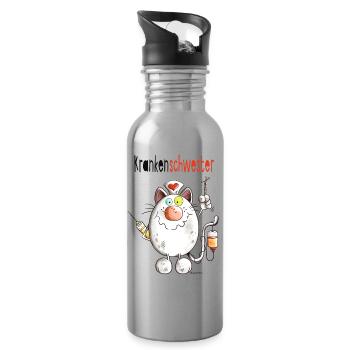 Happy Krankenschwester Katze - Comic - Trinkflasche mit integriertem Trinkhalm - Lightsilver - Rechts