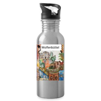 EG Wolfenbüttel I Stadt I Aquarell Gerecke - Trinkflasche mit integriertem Trinkhalm - Lightsilver - Rechts