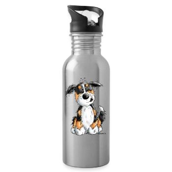 Kleiner Berner Sennenhund - Cartoon - Geschenk - Trinkflasche mit integriertem Trinkhalm - Lightsilver - Rechts