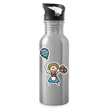 Lustiges Madl im Dirndl mit Luftballon und Brezel - Trinkflasche mit integriertem Trinkhalm - Lightsilver - Rechts