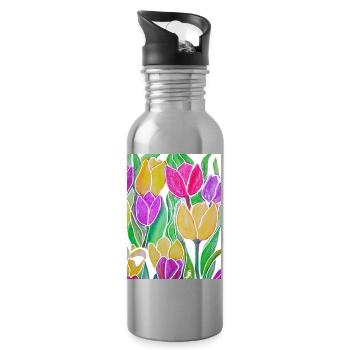 EG Fleurs I Tulipes I Flowers I Holland I vacances - Gourde avec paille intégrée - argent clair - Droite