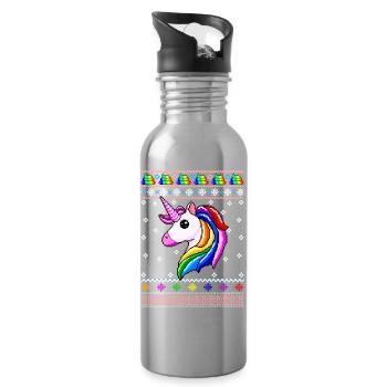 Einhorn-Weihnachten - Trinkflasche mit integriertem Trinkhalm - Lightsilver - Rechts
