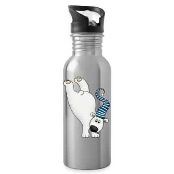 Winterfreigeist Polarbär mit Streifenkappe - Trinkflasche mit integriertem Trinkhalm - Lightsilver - Rechts