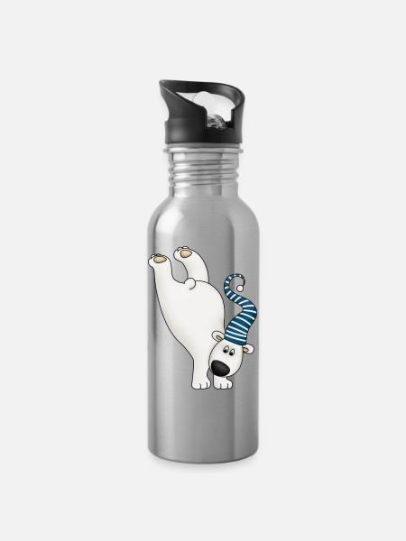 Winterfreigeist Polarbär mit Streifenkappe - Trinkflasche mit integriertem Trinkhalm - Lightsilver