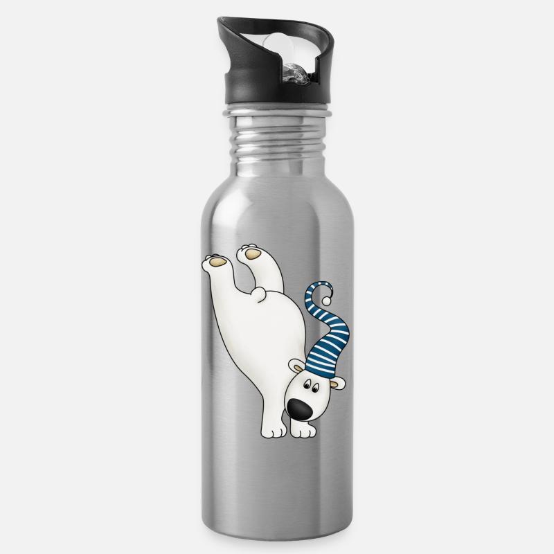 Winterfreigeist Polarbär mit Streifenkappe - Trinkflasche mit integriertem Trinkhalm - Lightsilver
