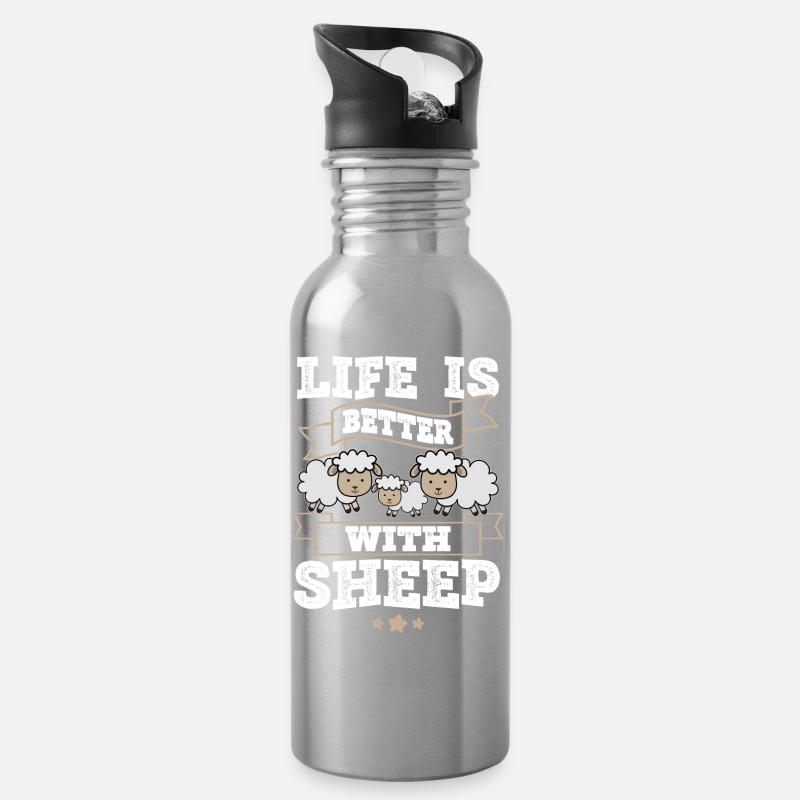 Schaf - Trinkflasche mit integriertem Trinkhalm - Lightsilver