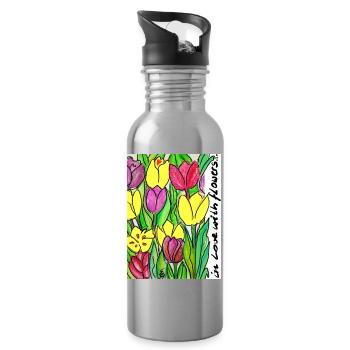 EG Blumen ITulpen IGarten I flowers I Geburtstag - Trinkflasche mit integriertem Trinkhalm - Lightsilver - Rechts