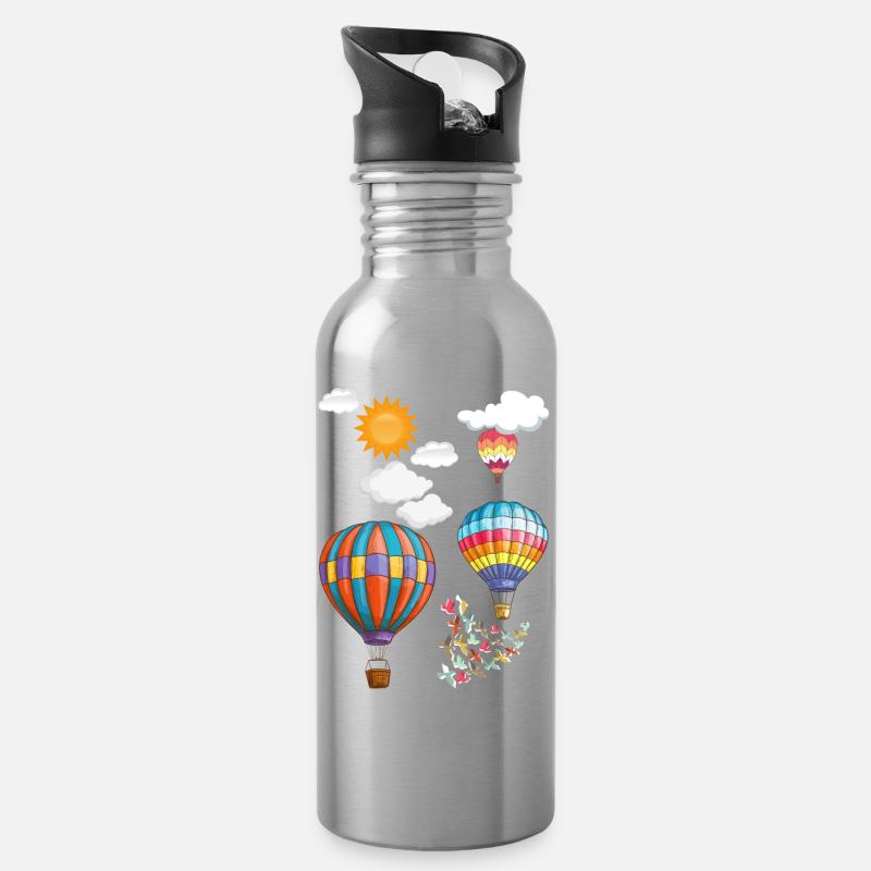 Heißluftballon - Trinkflasche mit integriertem Trinkhalm - Lightsilver