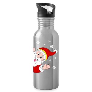 Merry Santa Claus Snow Salutation - Water bottle with straw - silver - Right