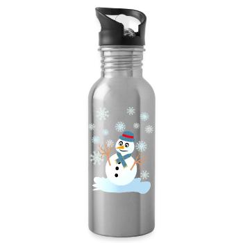 snowman and snowflakes cool christmas - Water bottle with straw - silver - Right