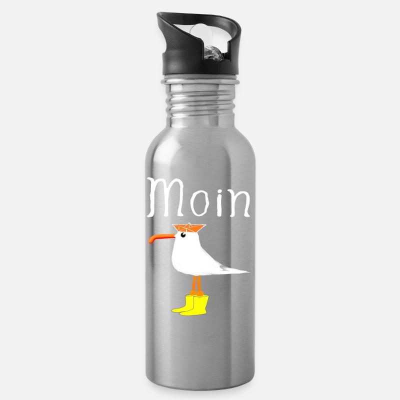 Moin Hafen Heimat Küstenkind Möwe Anker Geschenke - Trinkflasche mit integriertem Trinkhalm - Lightsilver