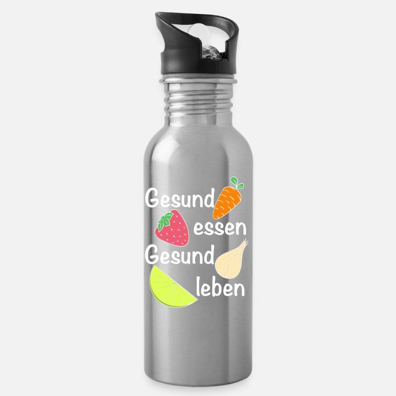 Gesund essen, gesund leben | Ernährung - Trinkflasche mit integriertem Trinkhalm - Lightsilver