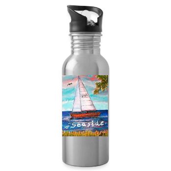 EC Holidays I Boat I Sea I Seaside I Sailing I - Water bottle with straw - silver - Right