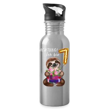 Ich bin sieben Faultier zum 7. Geburtstag - Trinkflasche mit integriertem Trinkhalm - Lightsilver - Rechts