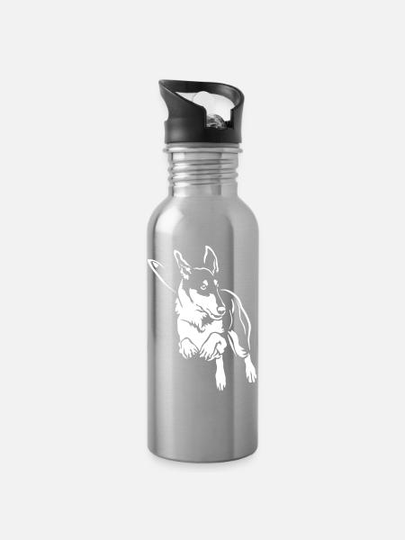 Collie "Black Edition" - Trinkflasche mit integriertem Trinkhalm - Lightsilver