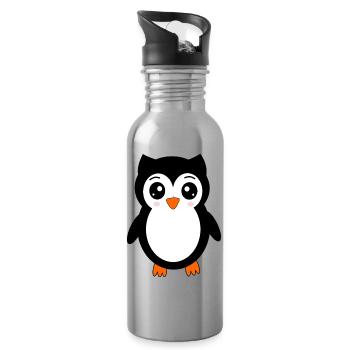 owl black bird bird animals gift - Water bottle with straw - silver - Right