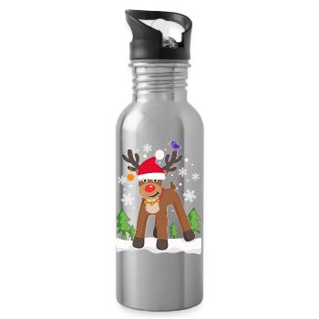 Rentier Elch Weihnachtsrentier Schnee Lustig - Trinkflasche mit integriertem Trinkhalm - Lightsilver - Rechts