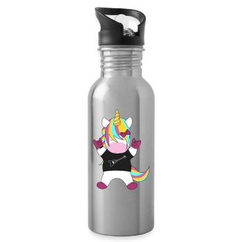 Licorne métallique - Gourde avec paille intégrée - argent clair - Droite