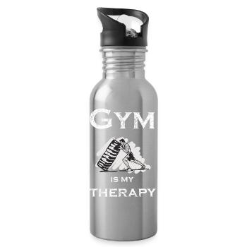 GYM IS MY THERAPY - Water bottle with straw - silver - Right
