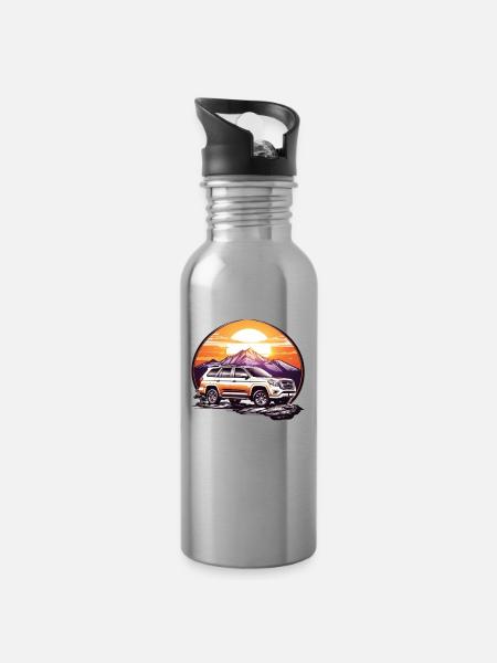 Geländewagen 4x4 - Trinkflasche mit integriertem Trinkhalm - Lightsilver