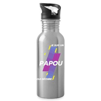 Je suis un Papou qui déchire Cadeau Humour Papy - Gourde avec paille intégrée - argent clair - Droite