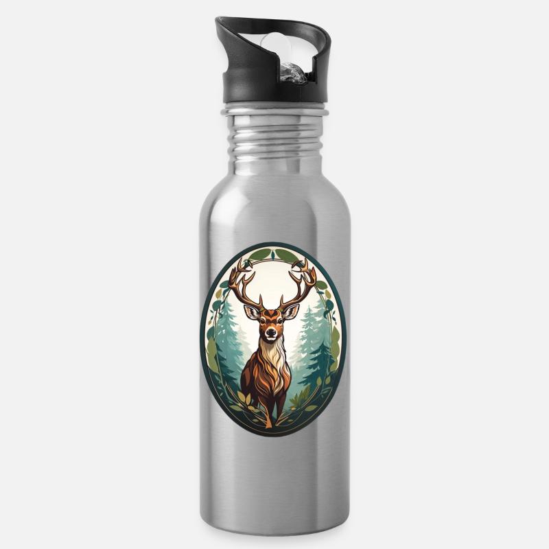 Hirsch - Trinkflasche mit integriertem Trinkhalm - Lightsilver