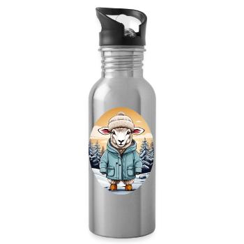 Süßes Schaf - Trinkflasche mit integriertem Trinkhalm - Lightsilver - Rechts