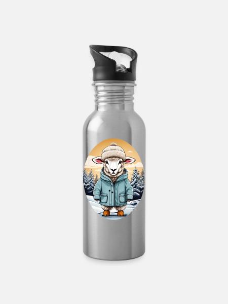 Süßes Schaf - Trinkflasche mit integriertem Trinkhalm - Lightsilver