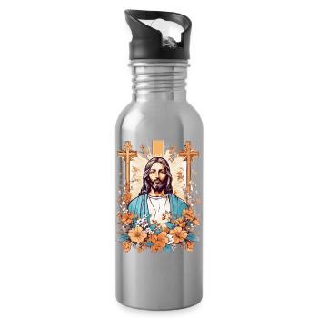 Jesus Christ - Water bottle with straw - silver - Right