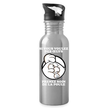 Prenez soin de la poule 2 (foncé) - Gourde avec paille intégrée - argent clair - Droite