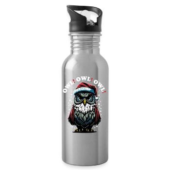 Santa Claus Owl - Water bottle with straw - silver - Right