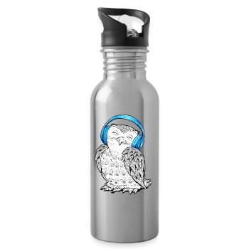 Eule mit Kopfhörern - Trinkflasche mit integriertem Trinkhalm - Lightsilver - Rechts