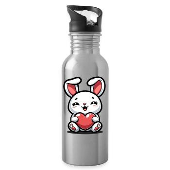 Valentine's Day gift for him and her - Water bottle with straw - silver - Right