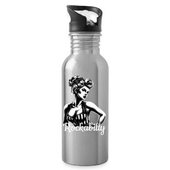 Rockabilly Frau Geschenk - Trinkflasche mit integriertem Trinkhalm - Lightsilver - Rechts