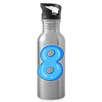 Number 8 Number Eight Motif Blue - Water bottle with straw - silver - Right