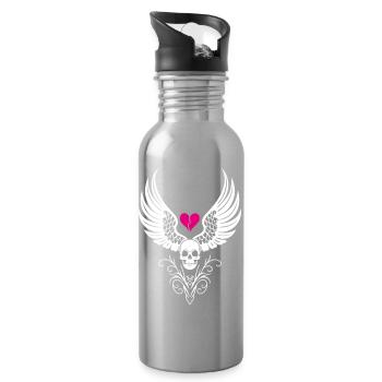 Totenschädel gebrochenes Herz Anti Valentinstag - Trinkflasche mit integriertem Trinkhalm - Lightsilver - Rechts