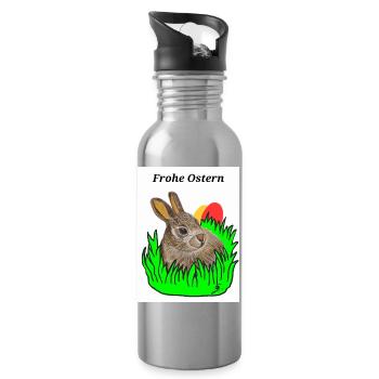 EG Bunny I Animal I Easter Bunny I Holiday I Gift - Water bottle with straw - silver - Right