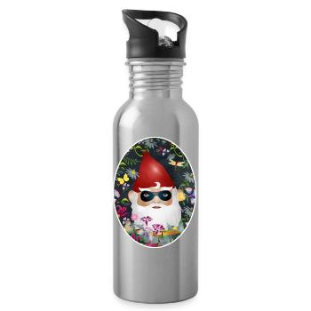 Nain de jardin avec masque incognito dans un jardin fleuri - Gourde avec paille intégrée - argent clair - Droite