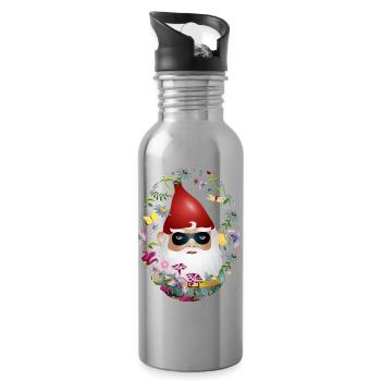 Nain de jardin avec masque incognito dans le jardin de fleurs - Gourde avec paille intégrée - argent clair - Droite