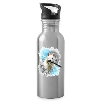 Schweizer Schäferhund hält Stock im Mund - Trinkflasche mit integriertem Trinkhalm - Lightsilver - Rechts