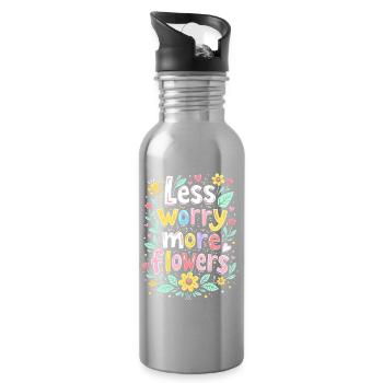 WENIGER SORGEN, MEHR BLUMEN - Trinkflasche mit integriertem Trinkhalm - Lightsilver - Rechts