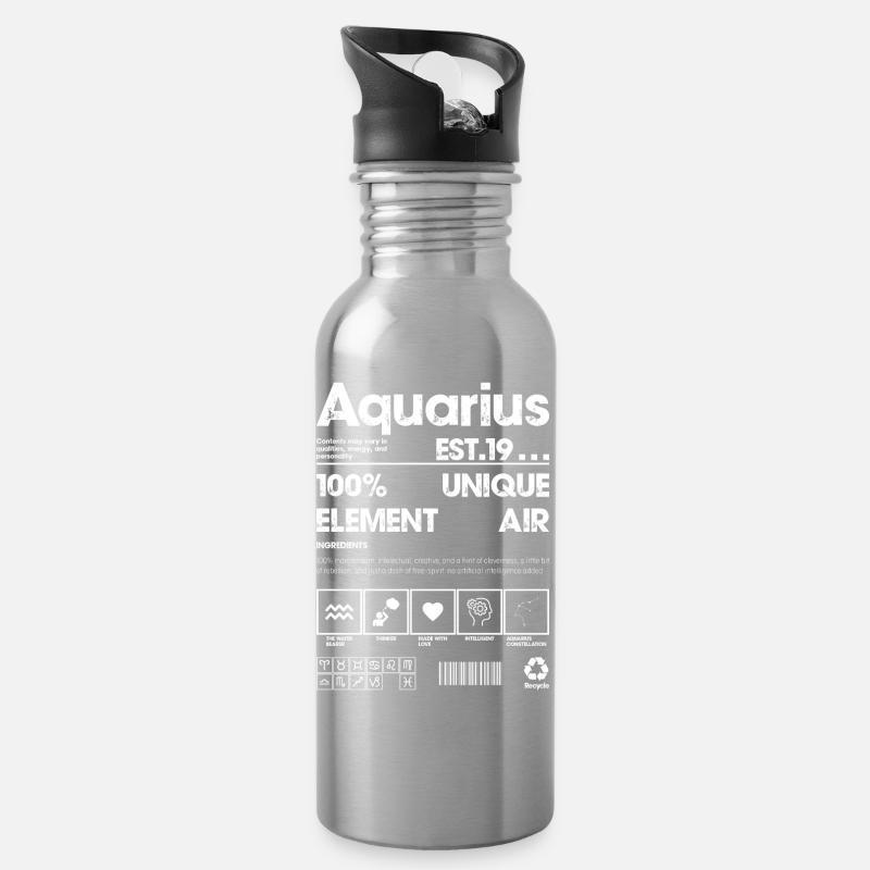 Wassermann Glyphen Neondruck - Trinkflasche mit integriertem Trinkhalm - Lightsilver