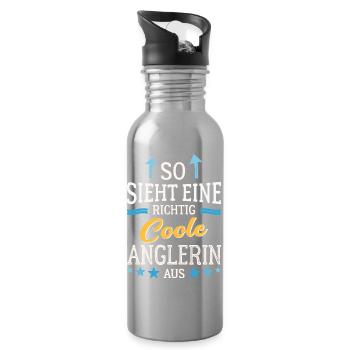 So sieht eine richtig coole Anglerin aus Fischerin - Trinkflasche mit integriertem Trinkhalm - Lightsilver - Rechts
