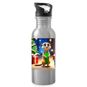 Cartoon Christmas Greetings Meerkat Gift - Water bottle with straw - silver - Right