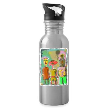 Illustration of three friends "Dudes" - Water bottle with straw - silver - Right