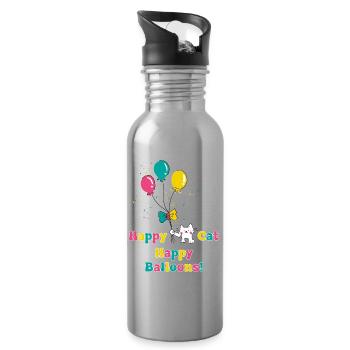Chat heureux, baloons heureux - Gourde avec paille intégrée - argent clair - Droite
