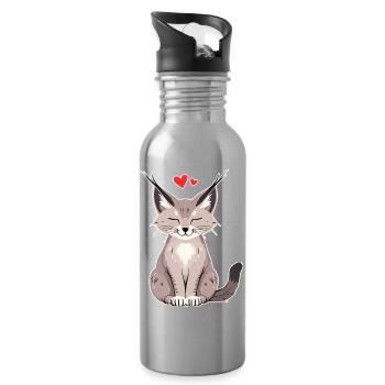 Little Lynx with Heart – Cute & Wild - Water bottle with straw - silver - Right