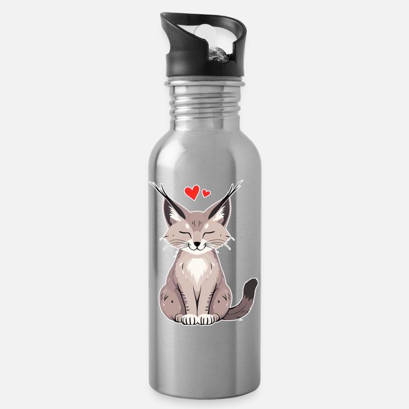 Kleiner Luchs mit Herz – Niedlich & Wild - Trinkflasche mit integriertem Trinkhalm - Lightsilver
