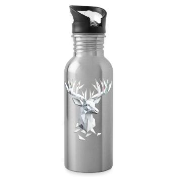 Geometrischer Hirschkopf – Natur und Eleganz - Trinkflasche mit integriertem Trinkhalm - Lightsilver - Rechts